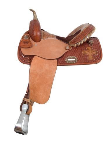 Alamo Saddlery 14" Brown Gator Cross Cut-Out Barrel Saddle