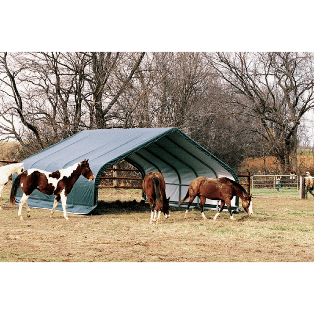 ShelterLogic 22x20x10 Peak Style Run-In/Hay-Storage Shelter with Green Cover